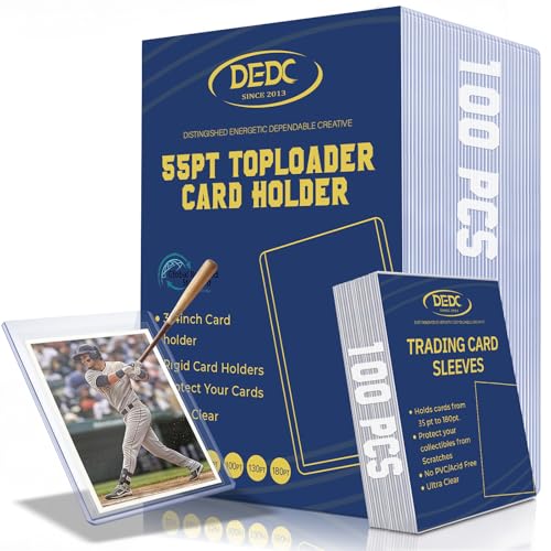 Image of DEDC 100 Top loaders and Penny Sleeves Bundle - 3 inch x 4 inch Rigid Hard Sleeves & Acid-Free Soft Card Sleeves for 55pt Thickness Sports Cards - Ultra Clear Collectible Trading Card Protectors