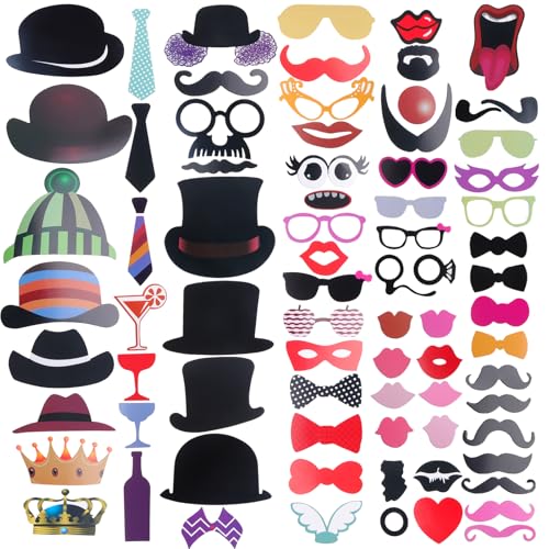 ZIGefofo 102 Piezas Atrezzo para Fotomatón Photocall Boda Fotomaton Photo Booth Props Photocall Selfie Accesorios con Palos y Pegatinas, Cabina de Fotos Accesorios, DIY Photo Booth Props Kit