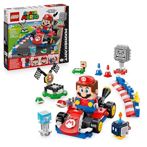 LEGO Mario Kart - Interaktiver Mario & Standard-Kart - Nintendo Spielzeug - Spiel Rennstrecke mit Auto, 3 Figuren, Podium & Barrieren - Gamer Geschenk für Jungen & Mädchen ab 7 Jahren - 72043