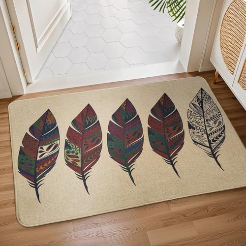 Image of Yellow Weaves 1 Pc Jute Texture Non-Slip Bathmat, Water Absorbent Floor mat, Rugs, Door Mats for Bathroom, Living Room, Bedroom, Entrance, Outdoor, Kitchen, Office (Multi Leaf)