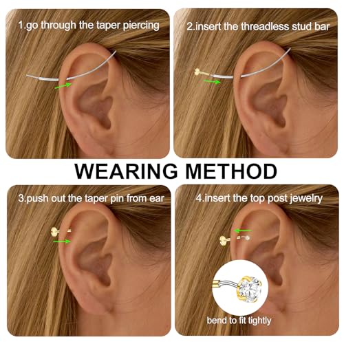 ONESING 16G 18G 20G Flat Back Nose Studs 14K Gold Threadless Flat Back Earrings Hypoallergenic Stainless Steel Nose Rings Studs Cartilage Earrings Tragus Helix Labret Lip Conch Push in Stud Earring for Women Men3