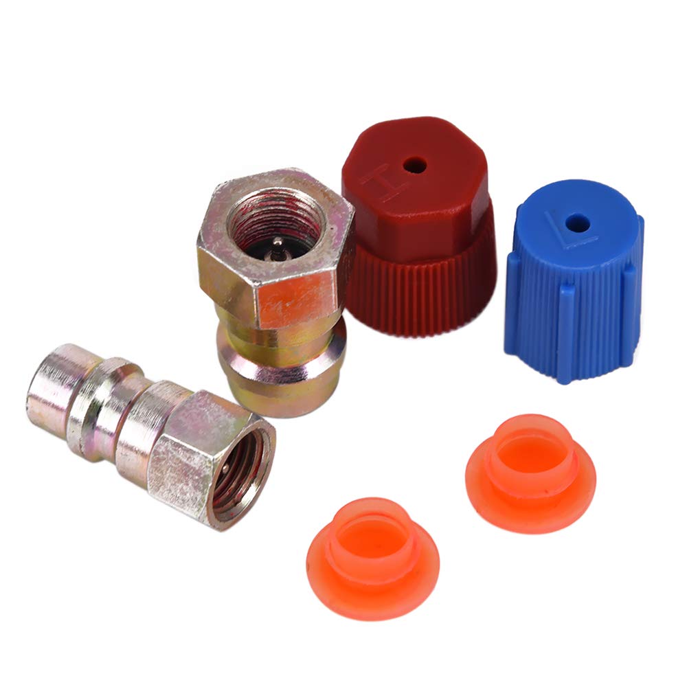YANDAN 1/4" AC R-12 to R-134a Retrofit Valve Quick Change Conversion Adapter High/Low Fitting A/C System Caps Kit