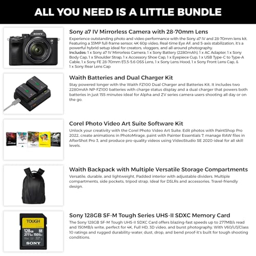 Sony a7 IV Mirrorless Camera with 28-70mm | Fast Hybrid Digital Camera with Batteries & Dual Charger Kit, Corel Software Kit, 128GB SDXC Memory Card & Camera Backpack - Essential Bundle - Image 3