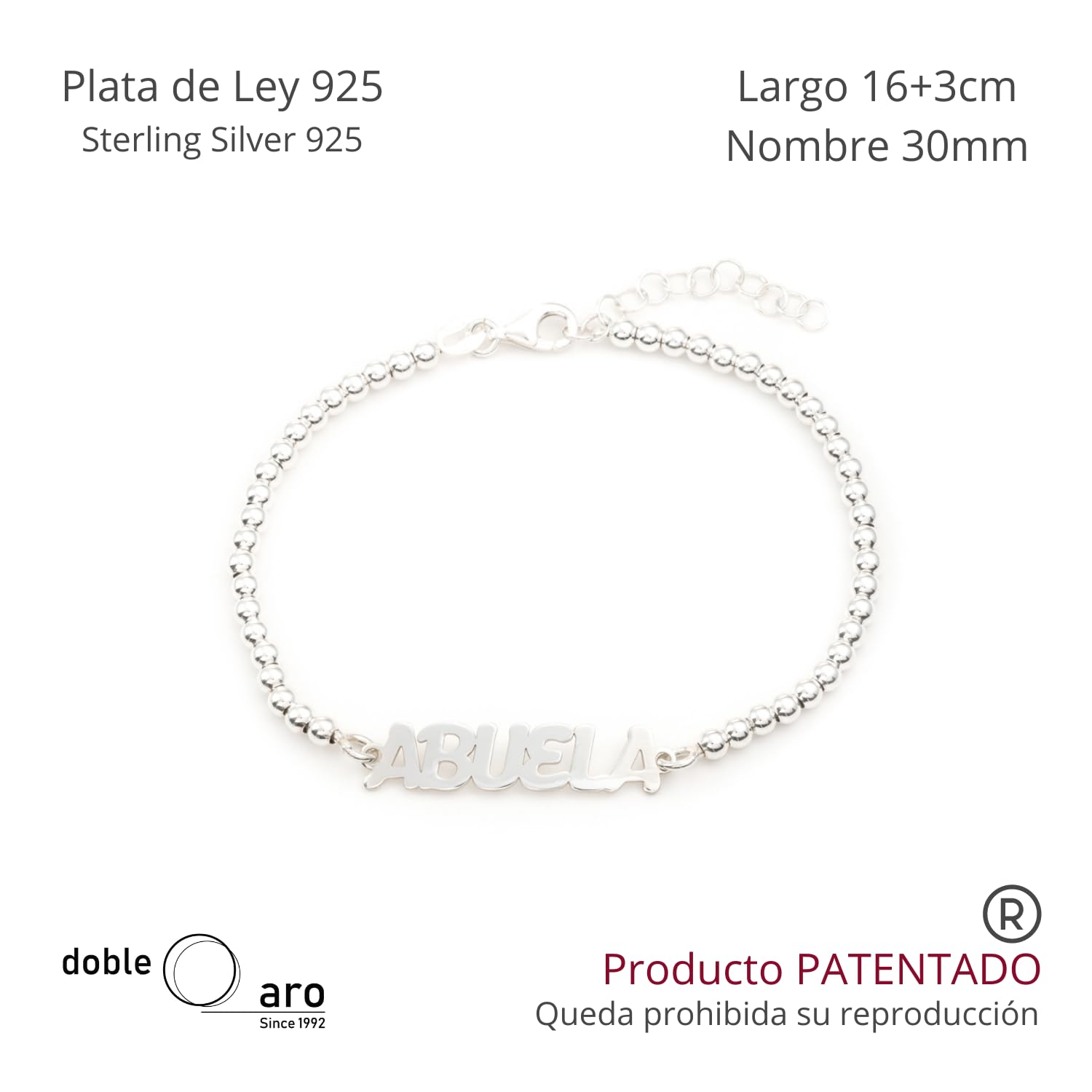 Pulsera de Bolas de Plata de Ley ABUELA | de Estilo Fino y Sofisticado | Joyería Especial para la Abuela | Regalo para la Mejor Abuela