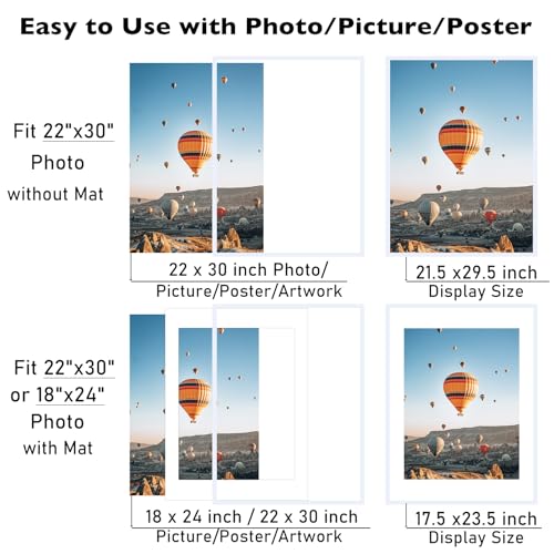 Image of JCJMY 22x30 Picture Frame with 18x24 Mat, Display Photo 18x24 with Mat or 22 x 30 Without Mat, Wall Hanging Large 22 by 30 Poster Frame with Plexiglass, White