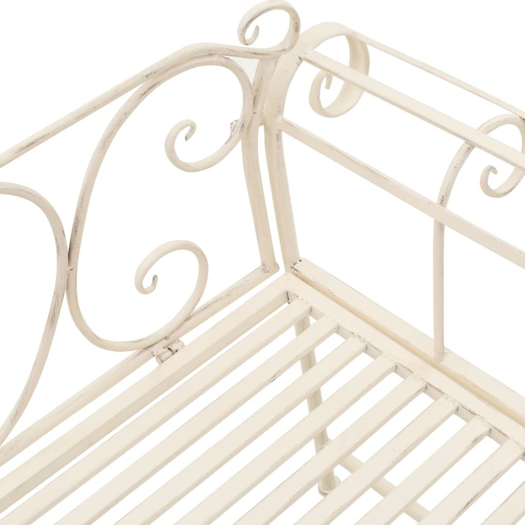 Gartenbank Metall 132 cm Antik Weiß Vintage Sitzbank mit Schnörkel-Verzierungen Nostalgie Parkbank wetterfest für Garten Terrasse und Balkon 2-Sitzer Metallbank weiß