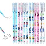 NAVESO 12 Stück Gelstifte Radierbar, Radierbare Stifte Schwarz, Tintenroller Radierbar Kinder Cartoon 0.5 mm, Kugelschreiber mit Radiergummi, Wegradierbare Stifte für Schulsachen BüRobedarf Studenten