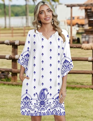 Image of Zeagoo Womens Summer Dress Casual Ruffle Tiered Floral Square Neck Sundresses Beach Boho Mini A-line Dress 2026 with Pockets