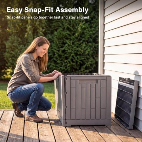 Image of EAST OAK Outdoor Storage Box, 80 Gallon Deck Box, Waterproof Resin Storage Bin for Patio Cushions, Gardening Tools, Lockable, UV Resistant, Ash Grey