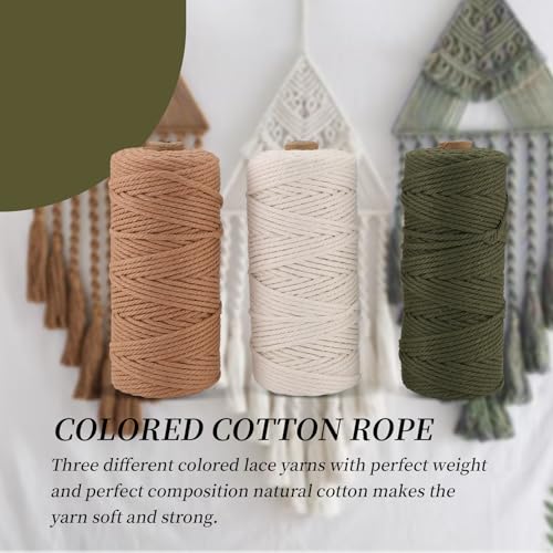 Cordón de algodón selecto para macramé y tapices decorativos en combinación verde oliva y rosa 8