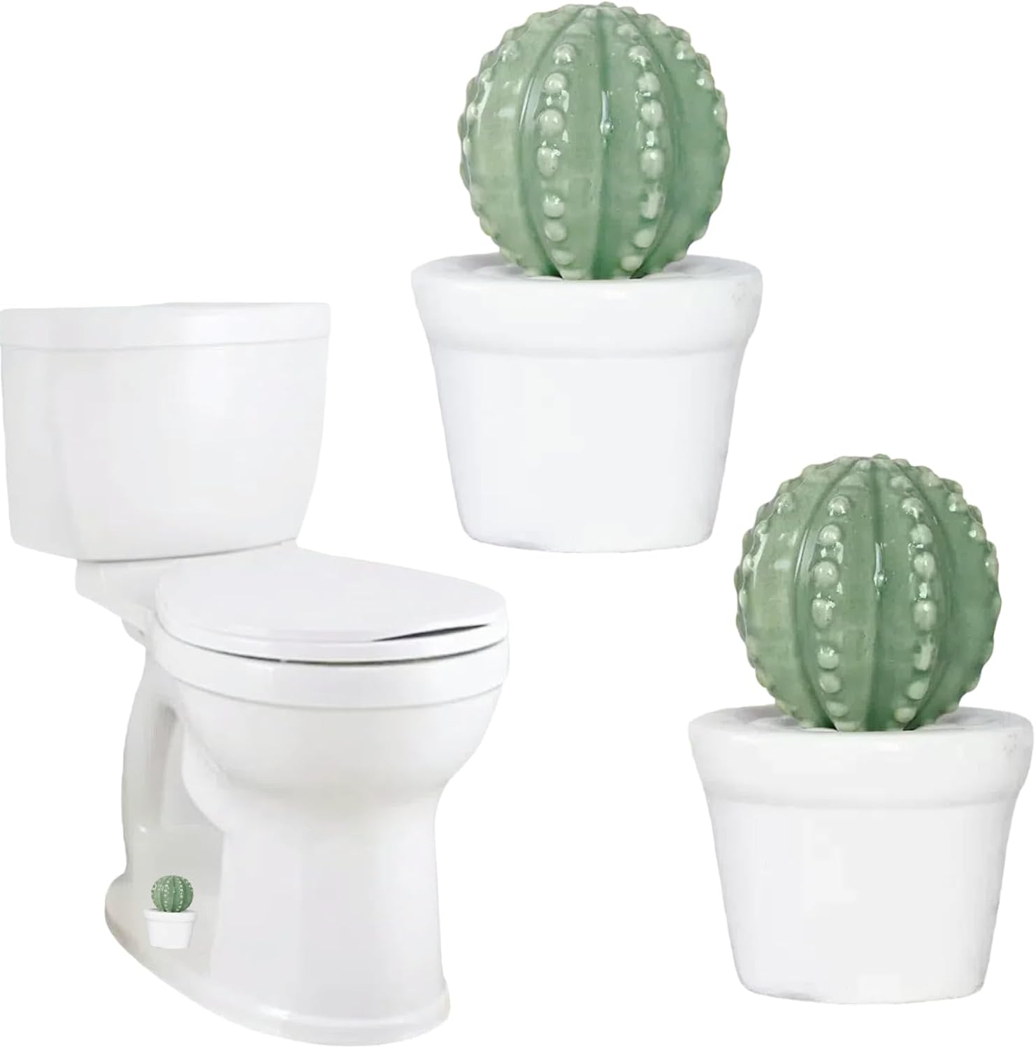 Ceramic Floor Caps,Toilet Bolt Covers Decorative,Toilet Screw Cover Caps (Green Ball Cactus)