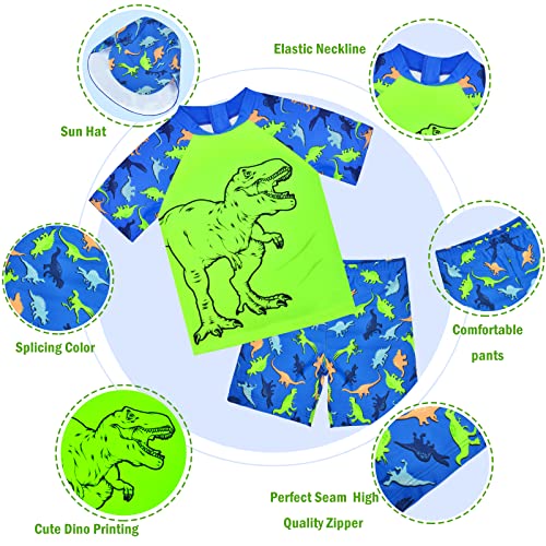 Image of Boys Two Piece Rash Guard Swimsuits Kids Short Sleeve Swimwear Sets Bathing Suit with Sun Hat for 2-6 Years