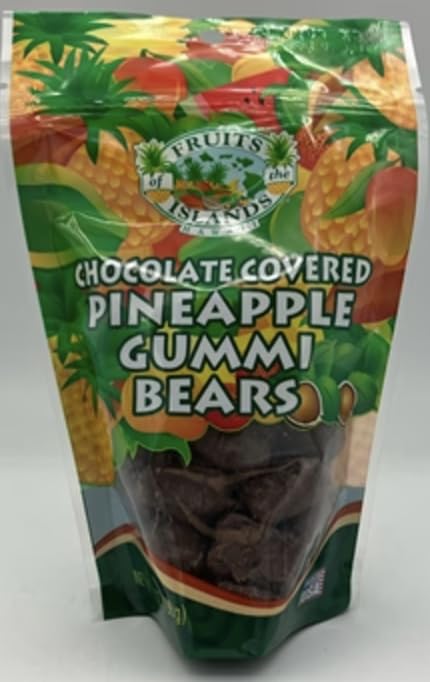 Fruit Of The Islands | Chocolate Covered Pineapple Gummi Bears | Made in Hawaii | 7oz Bag