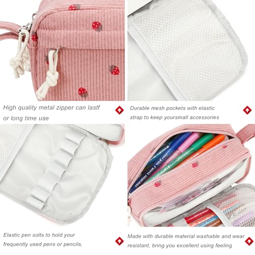Image of Bluboon Large Capacity Pencil Case Pen Pouch for School Supplies, Teens, Girls, Boys, Women & Men, Durable Multi-Purpose Organizer (Strawberry Pink2)