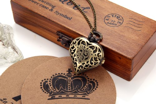 JewelryWe Vintage Heart Locket Style Steampunk Pocket Watch Pendant Long Necklace 31.5 Inch Chain (with Gift Bag) steampunk buy now online