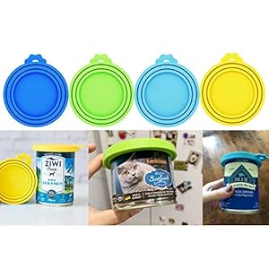 Pet Can Covers/Dog Cat Food Can Lids Covers/Silicone Can Lids Universal Size Fit All Standard Size Dog and Cat Can Tops/4 Pack & 1 Pet Food Spoon