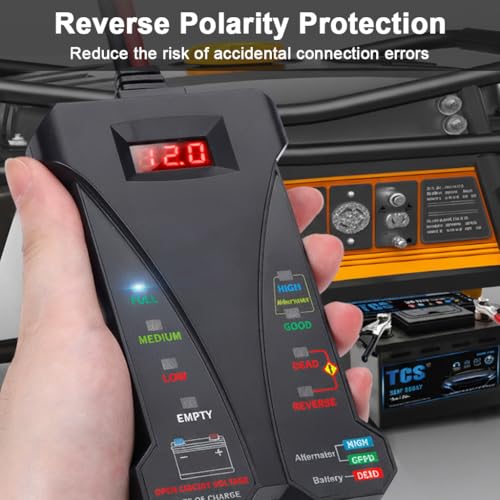 Image of STHIRA 12V Digital Car Alternator Battery Tester LED Display Status Indicators Alligator Clips Reverse Polarity Protection Quick Diagnostics for Cars Motorcycles Boats Battery Voltage Meter