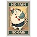 Funny Cat Workout Canvas Wall Art Chubby Cat Bodybuilding Weightlifting Poster Gym No Pain No Gain Inspirational Prints Painting For Exercise Room Living Room Bedroom Wall Decor 8x12in Unframed