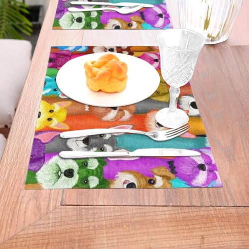 Set de table cuisine résistant et imperméable - 6 napperons de table 45x30 cm motif chiens