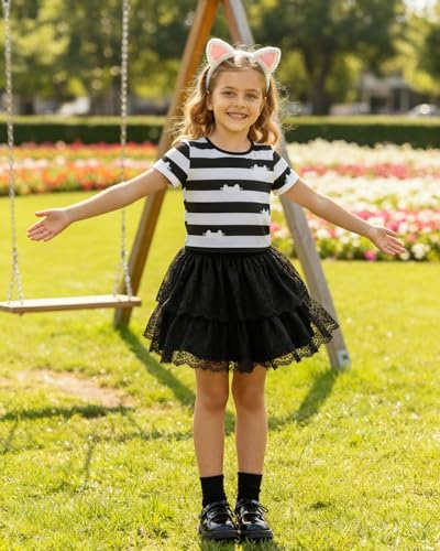 Conjunto camiseta rayas y diadema gato para niña 3-8 años miniatura 2