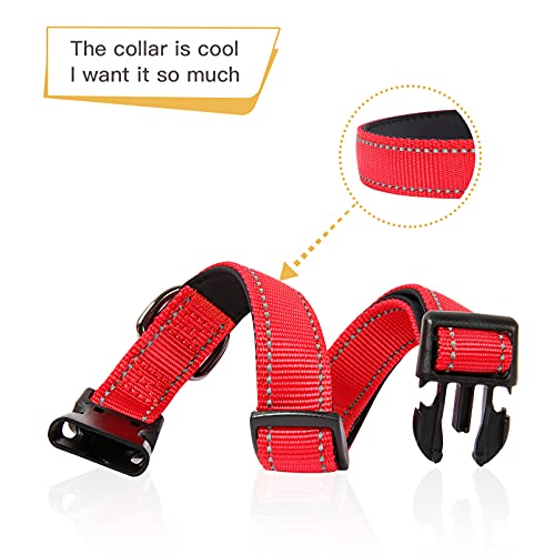 Image of HEELE Dog Collar, Reflective Dog Collar, Soft Neoprene Padded Breathable Nylon Pet Collar Adjustable for Small Dogs Puppy, Red, XS(7.87-11.81 inch)