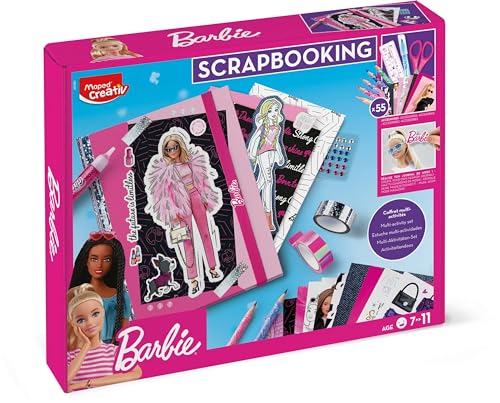 Maped Creativ Barbie Scrapbooking, Set de Manualidades Infantiles con 55 Accesorios para Personalizar Cuaderno y Láminas, Actividad Creativa para Niños desde 7 Años