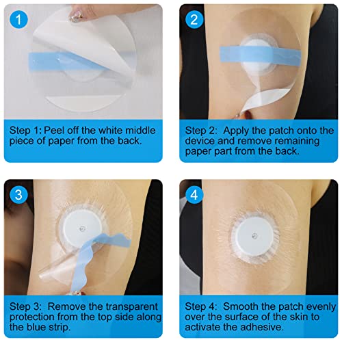 Freestyle Libre 2 Plus Sensor Covers 55Pack Waterproof Adhesive Patches for Libre 2 & 3,Transparent CGM Tape Without Glue in The Center,Breathable Overpatch for 14 Days - Image 5