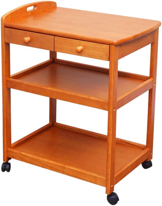 Carrito de madera de 2 niveles con cajones, carrito de cocina portátil para uso doméstico y hotelero