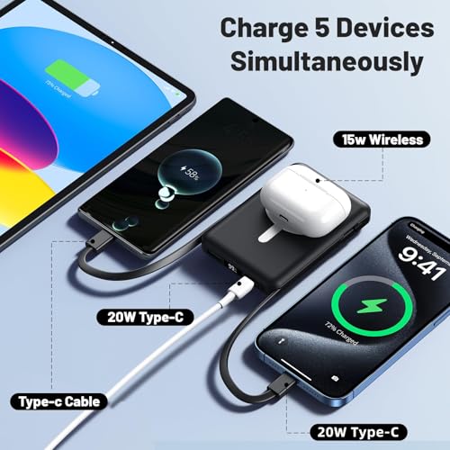 Azmuth Power Bank, für Magsafe Powerbank iPhone 10000mAh, Magnetische Power Bank Wireless 22.5W PD Schnellladen mit LED Display Tragbares Ladegerät Akkuspack für iPhone 16/15/14/13/12/Pro/Pro Max – Bild 5