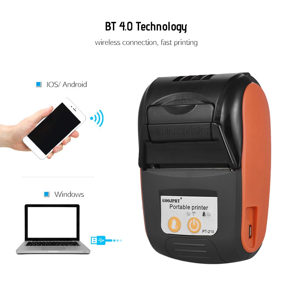 PT-210 Tragbarer Thermodrucker Handheld 58mm-Empfangsdrucker für Einzelhandelsgeschäfte Restaurants Fabriken Logistik, 10 Papierrollen