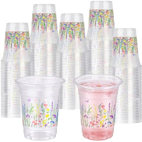 AcpopbM 60Pcs Floral Flower Cups 16 oz Wildflowers Plastic Cups