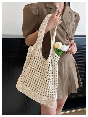 Bolso Tote tejido para mujer color beige miniatura 6