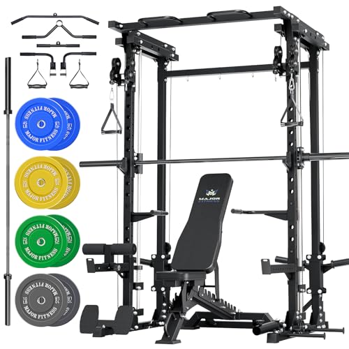 Image of MAJOR FITNESS Drone3 Smith Machine, 2500lbs All-in-One Home Gym Power Rack with Dual Pulley System for Cable Crossover, Pull-Up Bars