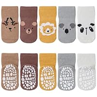 SockWaddles Stoppersocken Kinder Baby, 5 Paar ABS Atmungsaktiv Antirutschsocken Kinder, Krabbelsocken Baby Baumwolle, Jungen und Mädchen Crew Socken mit Tiere