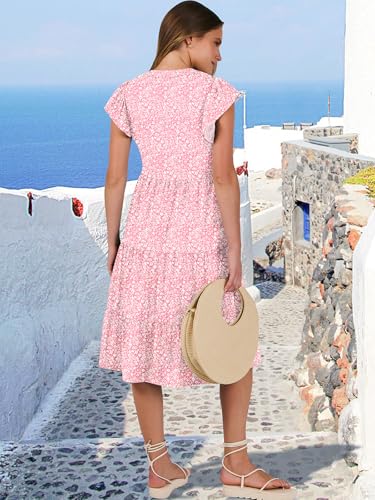 Image of ANRABESS Womens Summer Dress Ruffle Sleeve V Neck Midi Dresses Fashion Casual Fit Flowy Tiered Boho Beach Vacation Sundress