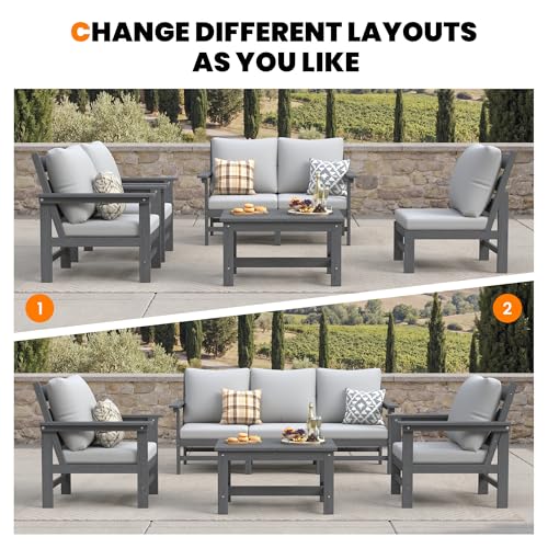 Image of HDPE Patio Furniture Set 6 Piece Outdoor Modular Furniture Set with Cushion