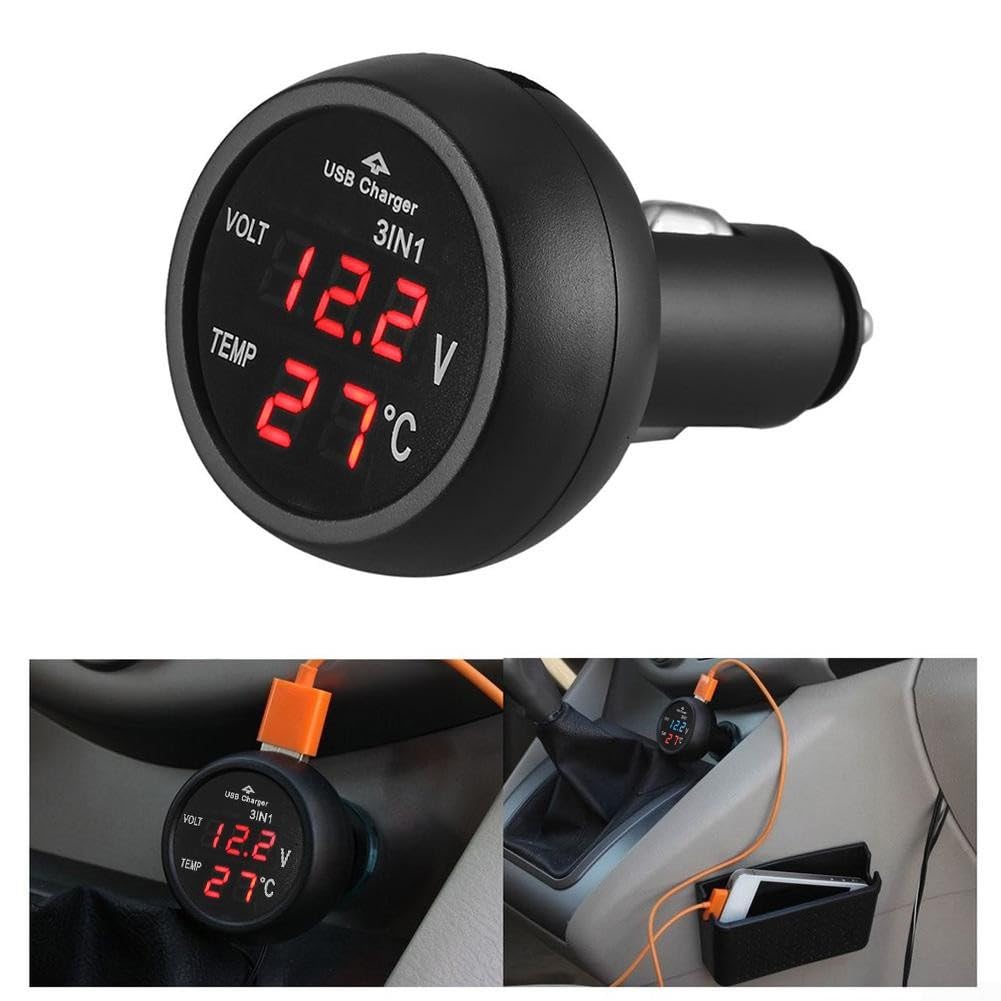 HpLive Voltmètre numérique LED pour allume-cigare de voiture 12 V/24 V avec sortie USB et surveillance en temps réel (rouge bleu)