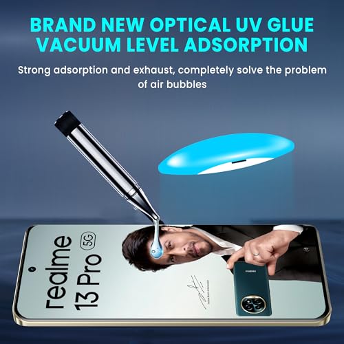 Image of ArmourPro UV Privacy Tempered Glass Compatible for Realme 13 Pro (6.7 Inch, Pack of 1) Edge to Edge Full SCreen Coverage & Installation Kit | Anti-Spy /Anti-Peeping 9H Hardness