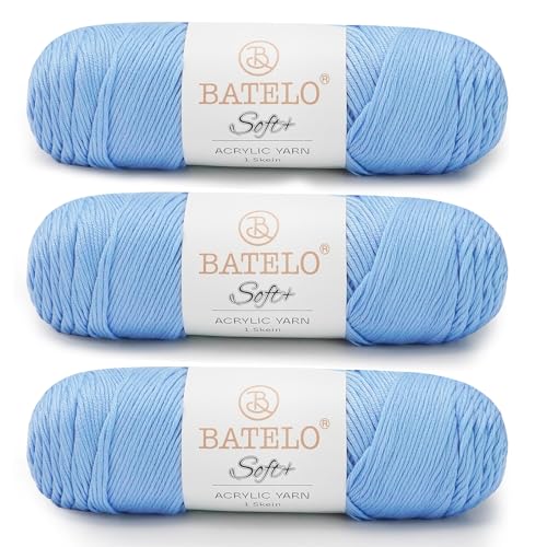 Image of Soft Baby Blue Yarn 1008 Yards - 3 Pack Acrylic Yarn of 200g /7.5oz - 4 Medium (Worsted) - Crocheting, Knitting, Amigurumi, Craft