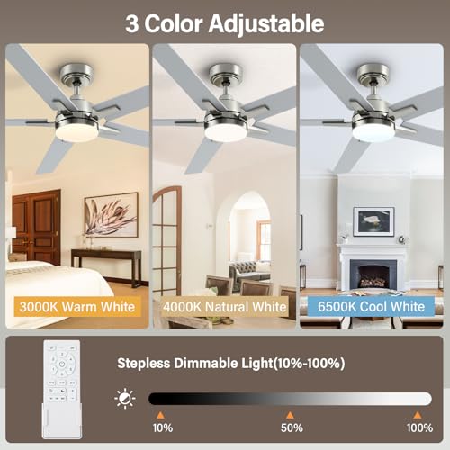 Image of 60 Inch Brushed Nickel Ceiling Fans with Lights, Large Ceiling Fan