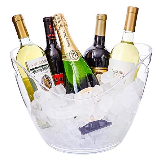 Ice Bucket Clear Acrylic 8 Liter Plastic Tub For Drinks and Parties, Food Grade, Holds 5 Full-Sized Bottles and Ice