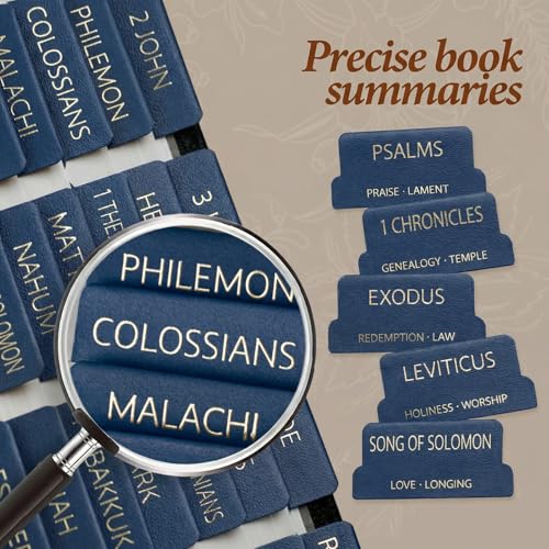 Image of UPAFEXXI-Leather Bible Tabs with Book Summaries, Gold Foil Lettering | Bible Tabs for Women and Men, Large Print Stickers, Easy to Read and Apply, 80 Chapters Labels for Easy Navigation(Blue)
