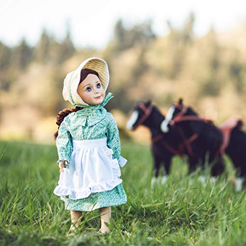 The Queen's Treasures 18 Inch Doll Clothes, Licensed Little House On The Prairie Green Calico Dress With Apron And Straw Bonnet, Compatible For Use With American Girl Dolls #TOP2