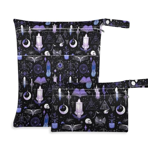 Coikll Wet Dry Bags for Cloth Diaper 2 Pack Waterproof Yoga Gym Bag for Swimsuit Wet Clothes Baby Items-?Magic Night?