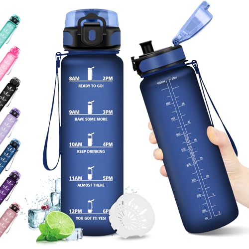 KollyKolla Botella Agua Deporte - 1L, Botella de Agua Prueba de Fugas, con Marcador de Tiempo de Motivación, sin BPA,...