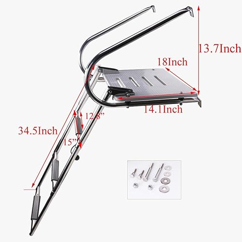 Miniatura 2 de Escalera de plataforma de fibra de vidrio de 3 peldaños de acero inoxidable para cubierta de barco con 2 pasamanos