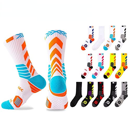 Men's Socks Trendy Contrast Color Long Tube Basketball Socks Towel Bottom Sweat-Absorbent Breathable Professional Sports Socks (Children's 32-37 average size,Black and White)2