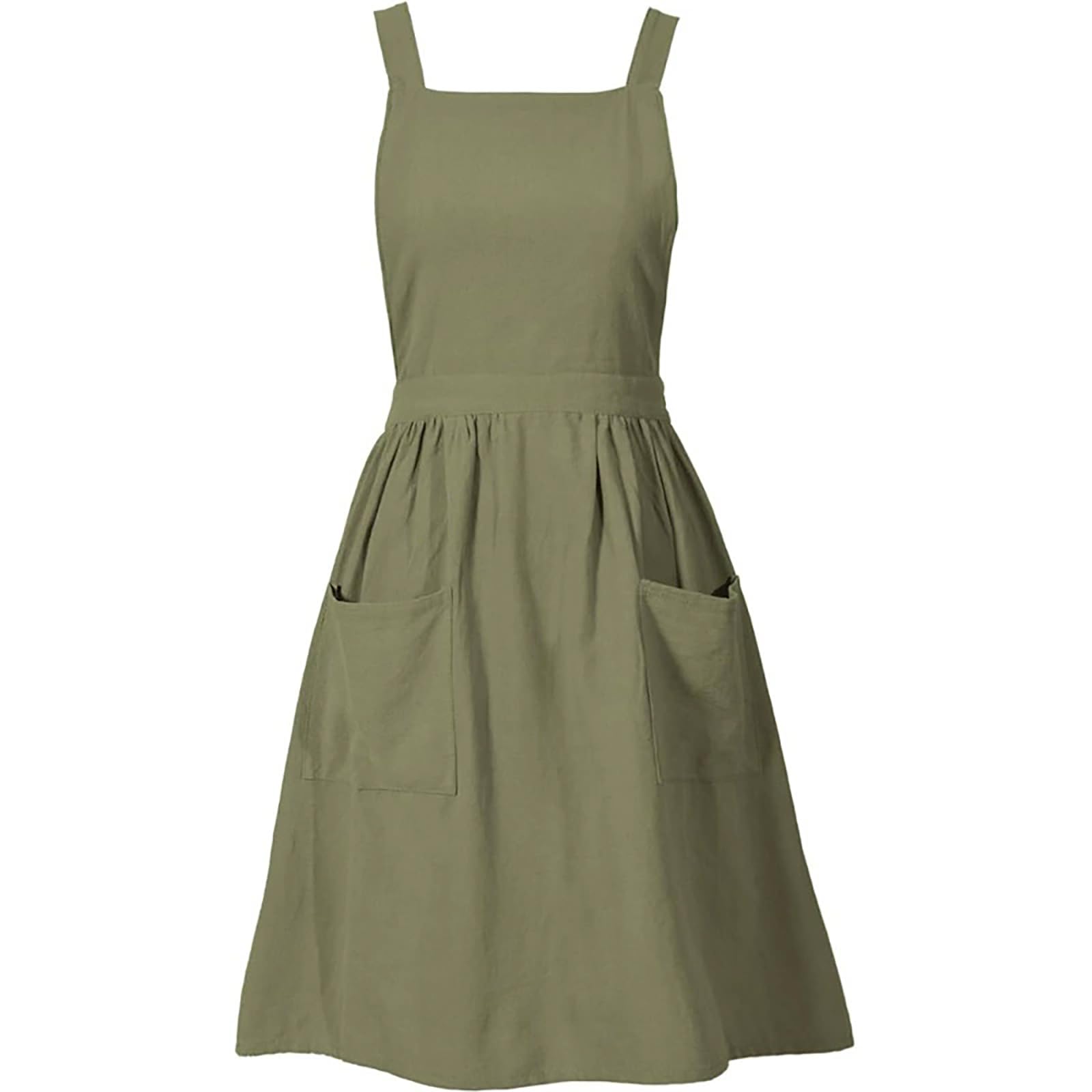 Grembiule da cucina da donna in cotone e lino, con incrocio sul retro, con tasche, per cucinare, cuocere, giardinaggio, pittura