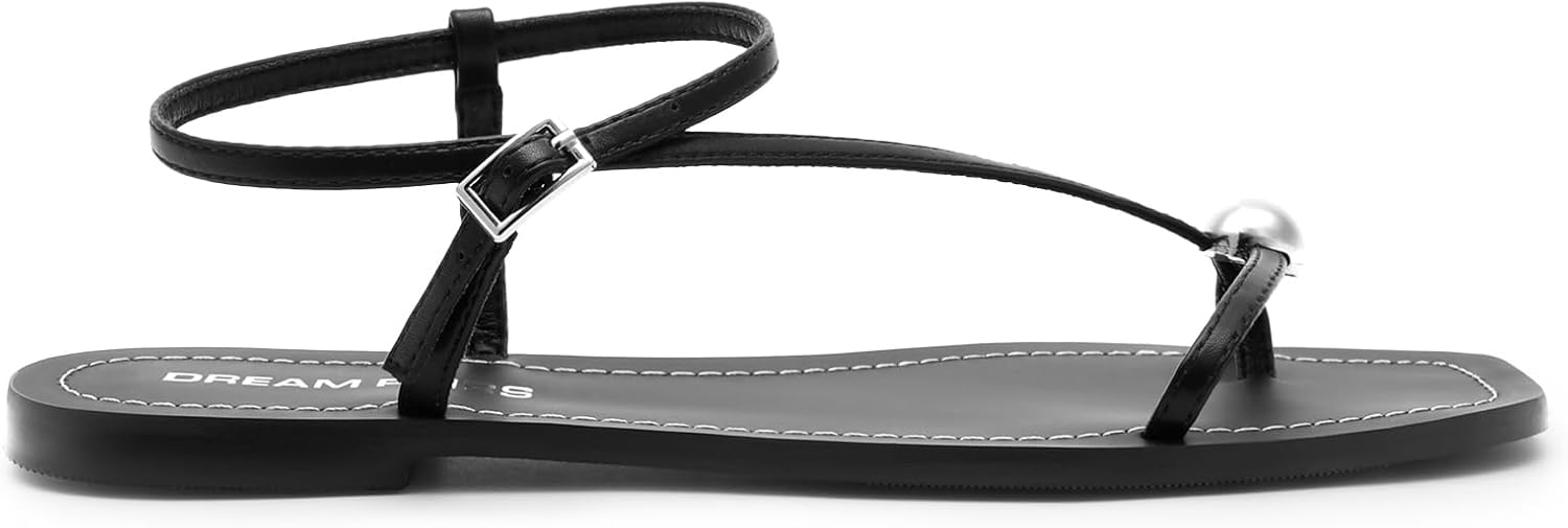 DREAM PAIRS Women's Strappy Flat Sandals for Women Comfortable Open Square Toe Sandals Dressy Beach Thong Cute Wedding Summer Ankle Strap Sandals - Image 4