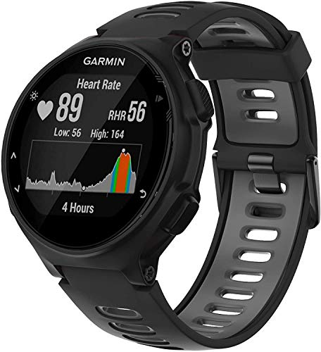 Pwkutn Replacement Breathable Watch Band Soft Silicone Strap Lightweight Wristband for Garmin Forerunner 220/230/235/620/630/735XT/235Lite Black-Gray